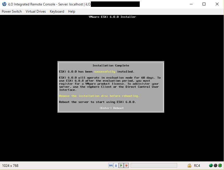 ESXi Installer Reboot Server