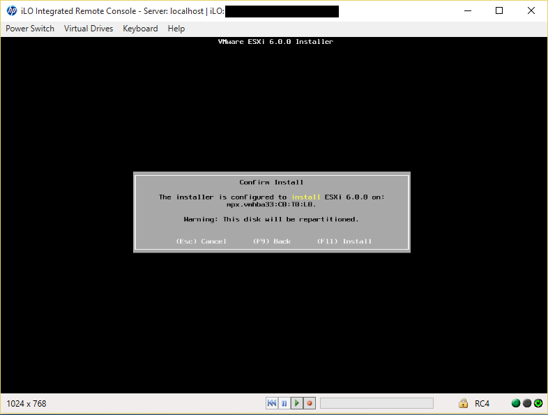 ESXi Installer Initiate Install