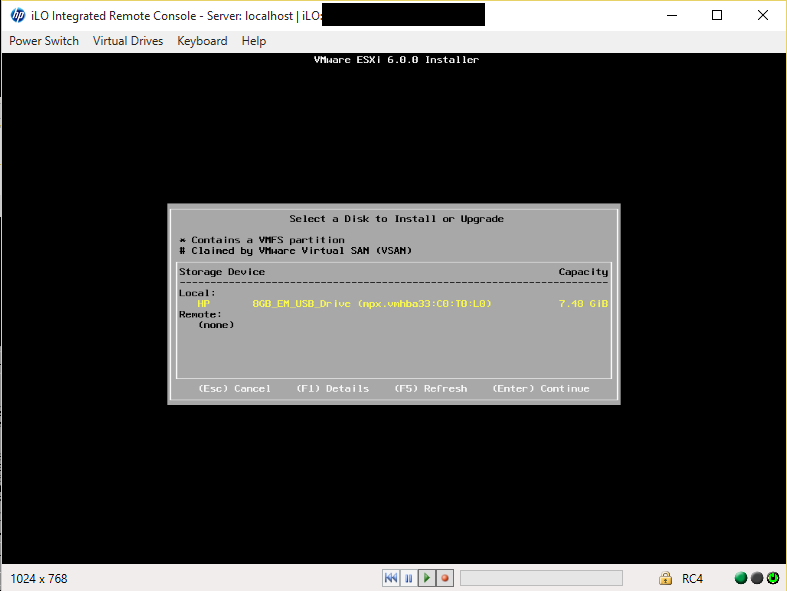 ESXi Installer Select Install Drive