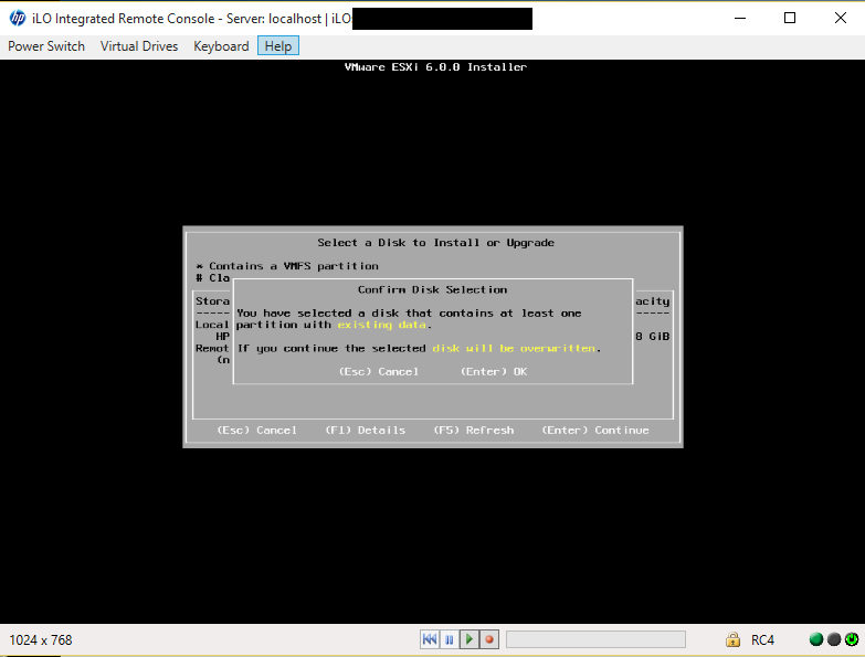 ESXi Installer Confirm Erase
