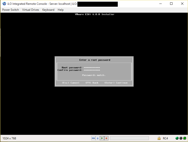 ESXi Installer Set Root Password