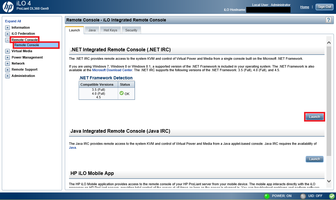 Launch iLO Remote Console